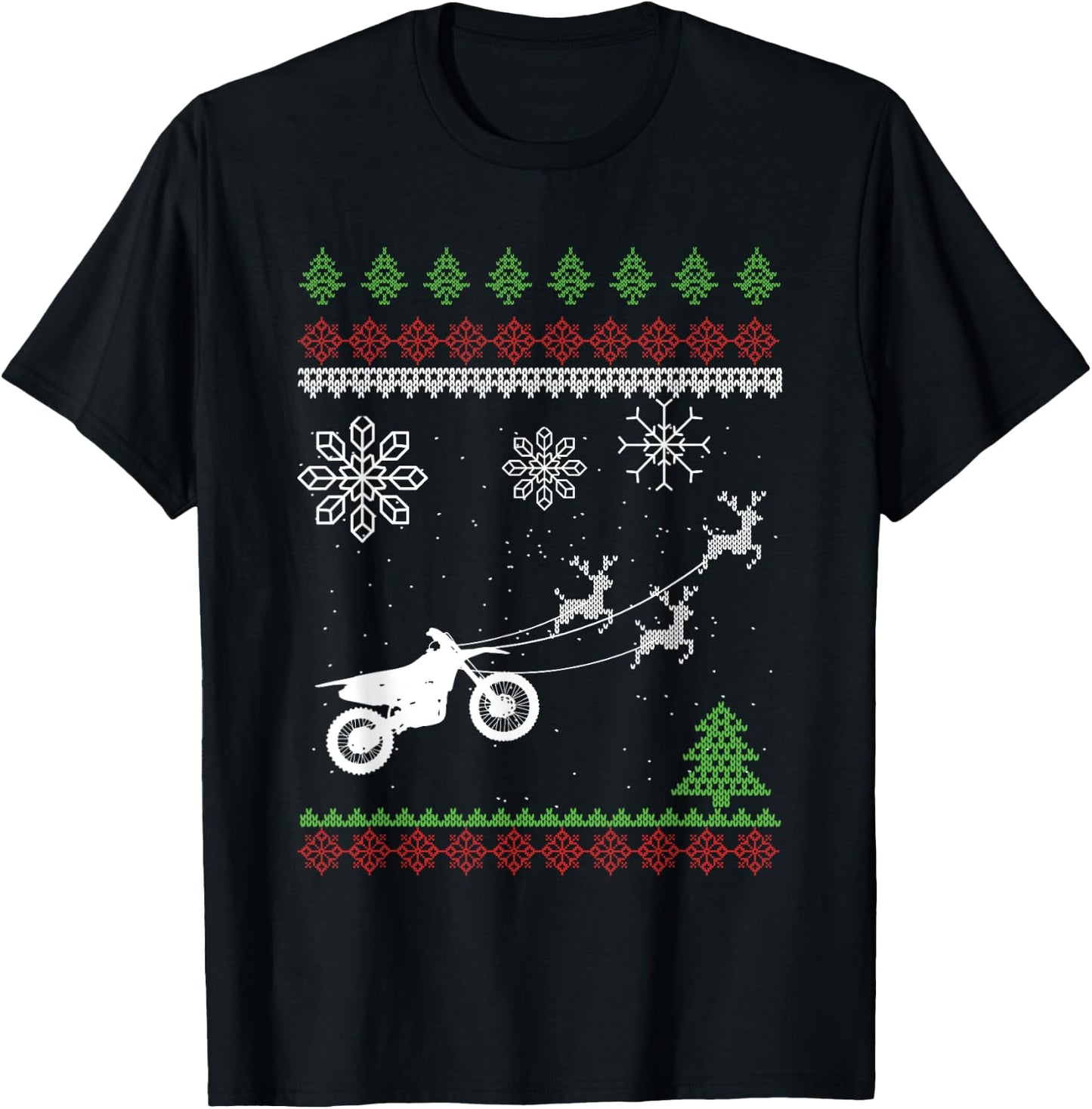 Reindeer Motocross Dirt Bike Motocross Ugly Christmas Gift T-Shirt - T-Shirt | Black