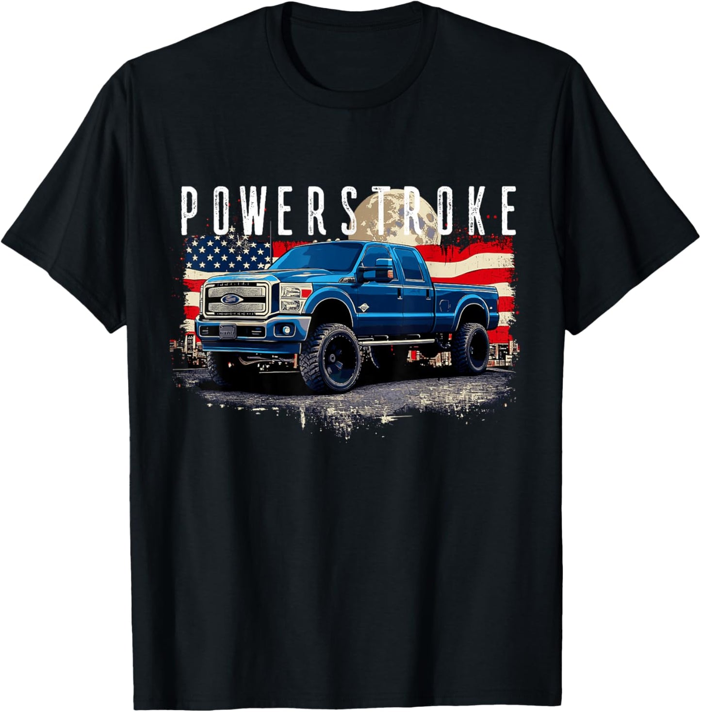 Powerstroke Patriotic Truck American Flag 6.7L Diesel Truck T-Shirt - T-Shirt | Black
