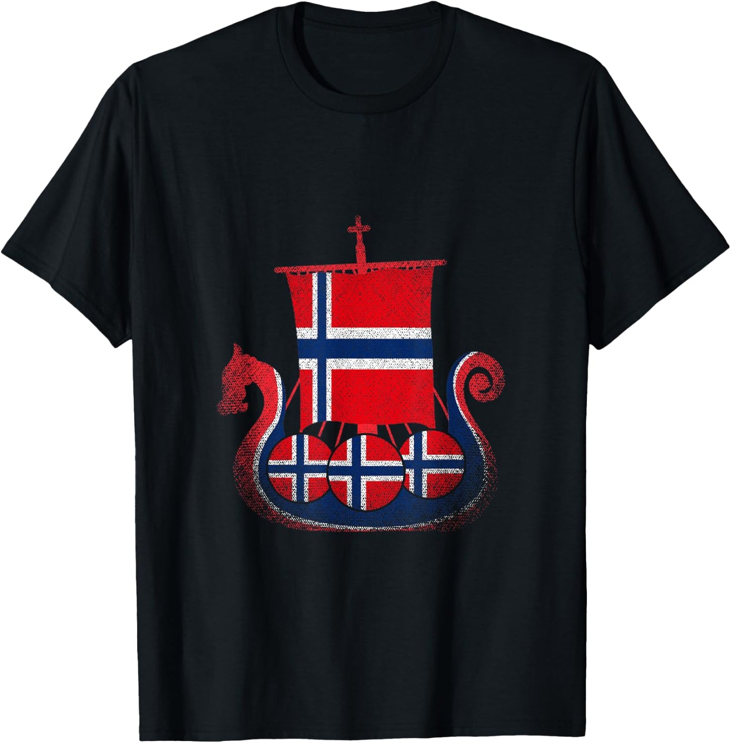 Norwegian Flag Proud Norway Viking Ship - Men's Black Small Classic Fit Short Sleeve Cotton Polyester T-Shirt - T-Shirt | Black