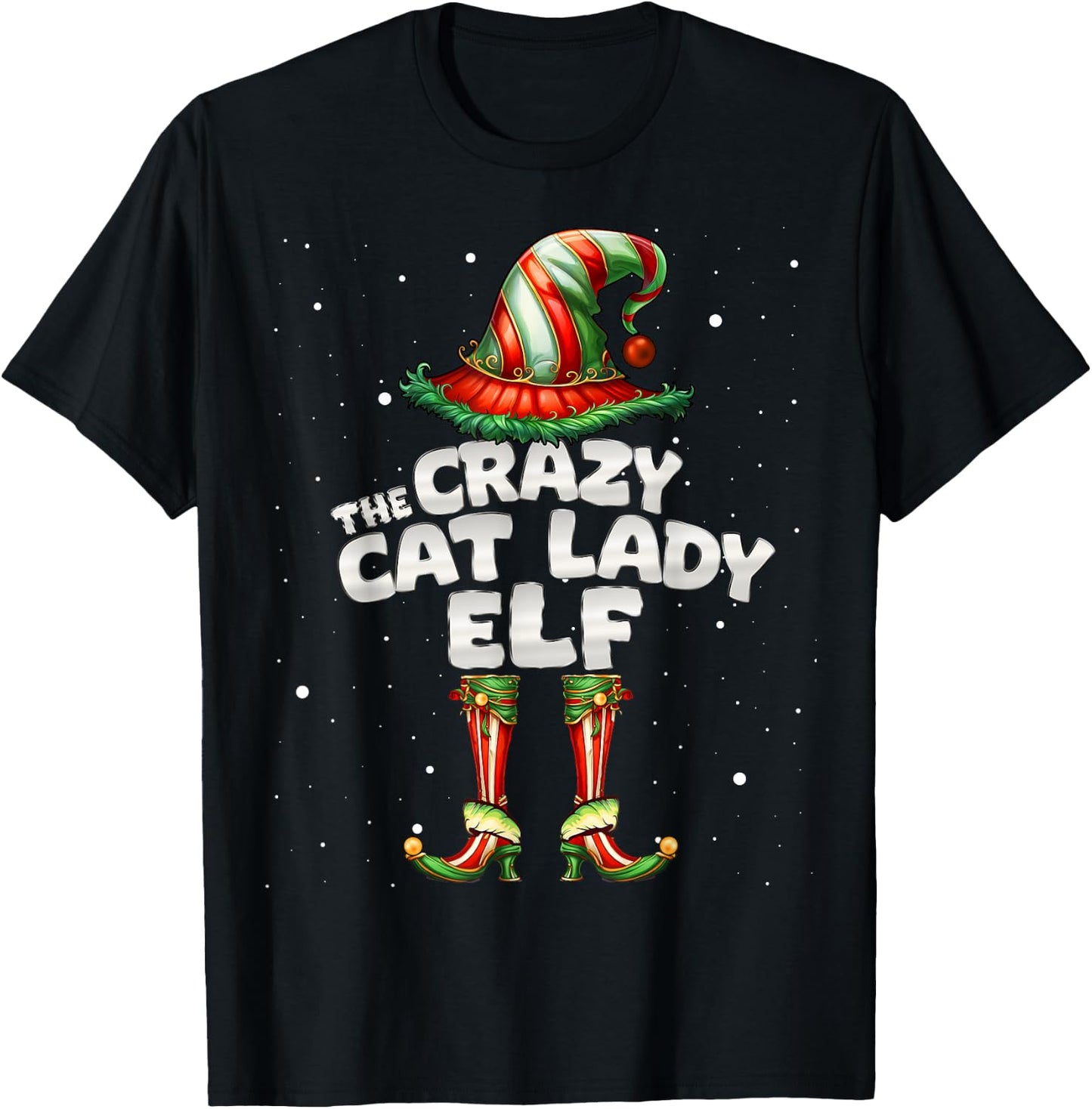 The Crazy Cat Lady Elf Family Matching Group Christmas T-Shirt - T-Shirt | Black