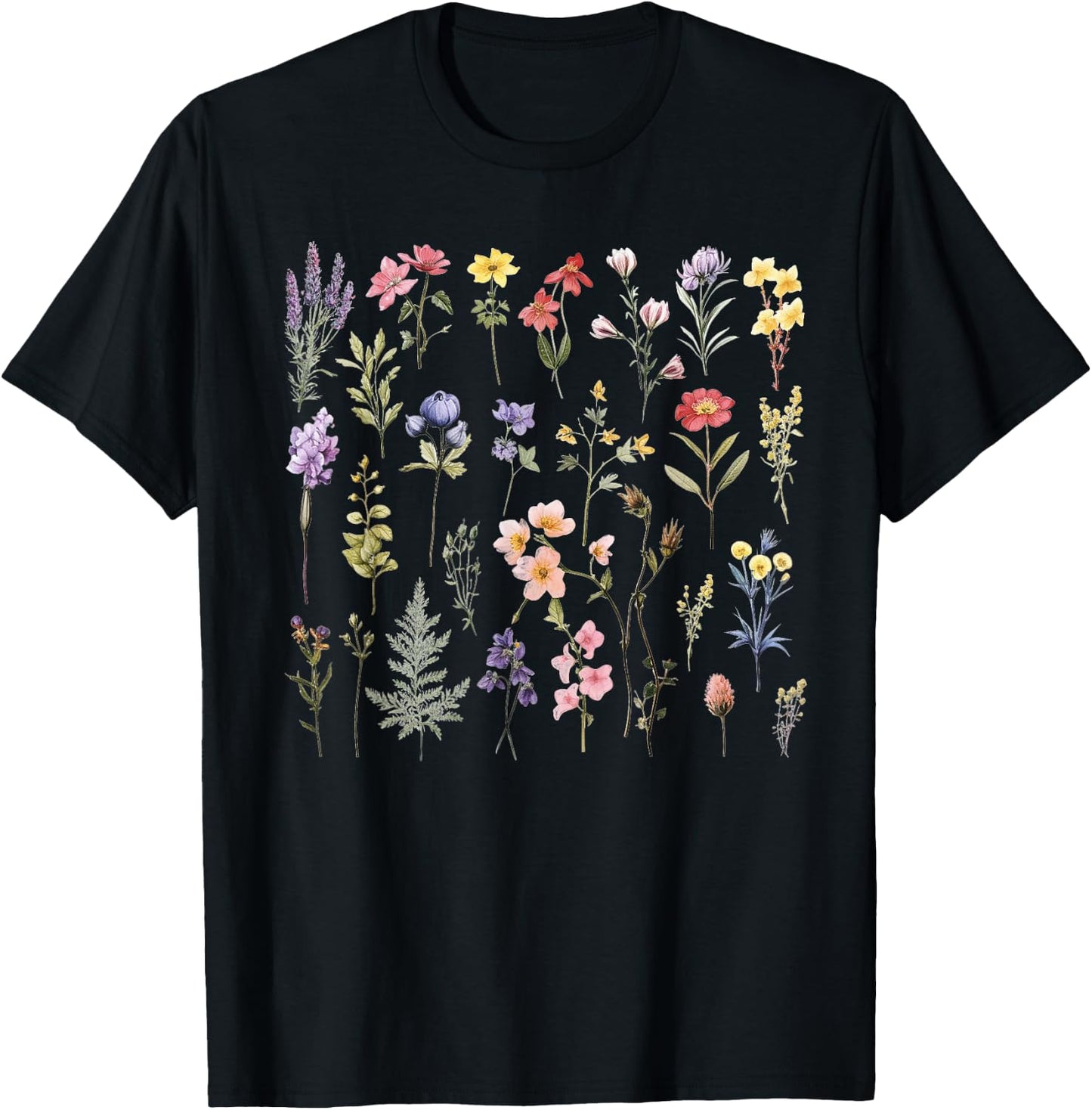 Vintage Flowers Women Wildflower Graphic Floral Gardening T-Shirt - T-Shirt | Black