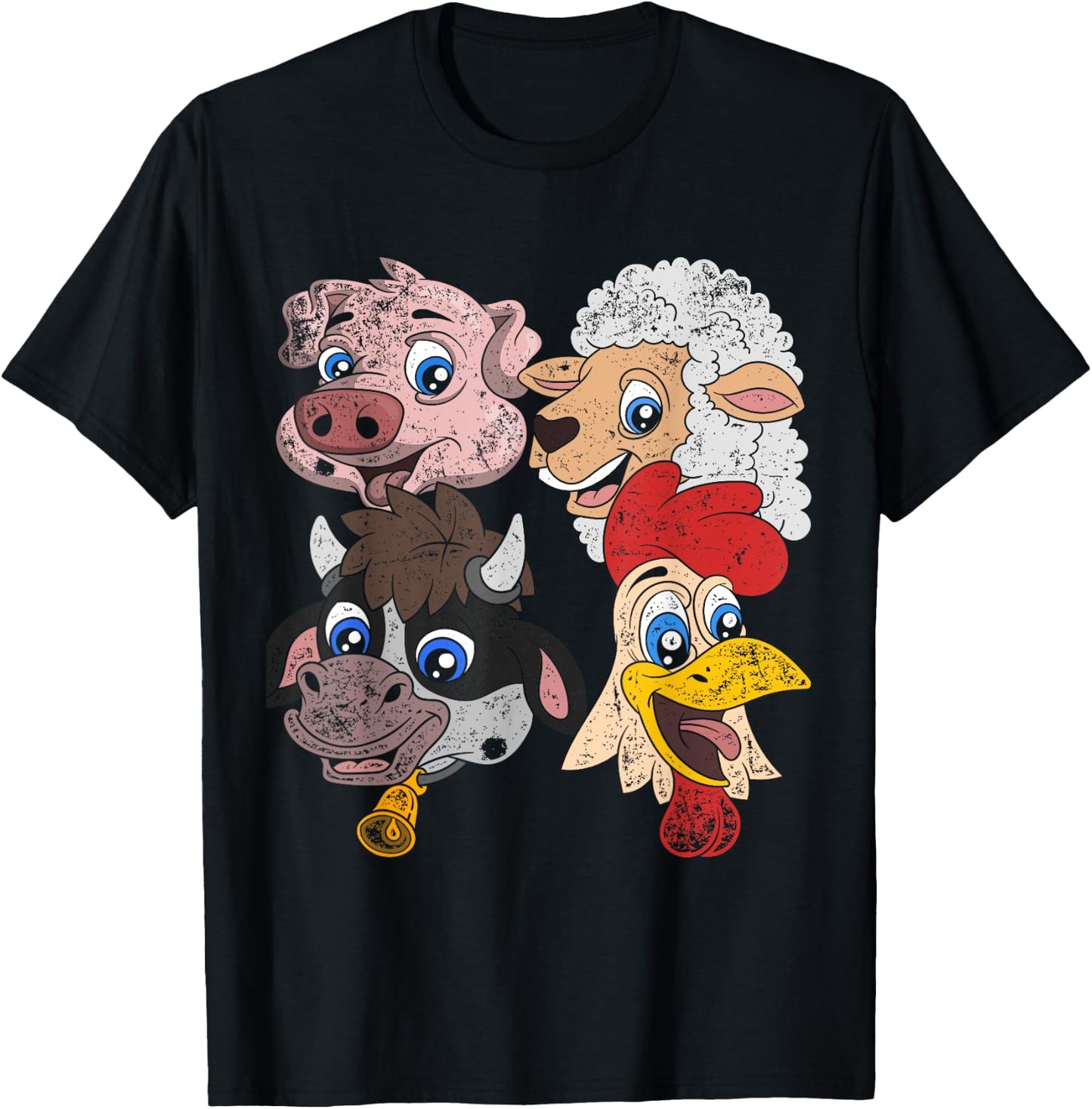 Pig Sheep Cow Chicken Kids Toddlers Funny Farm Squad Animal T-Shirt - T-Shirt | Black