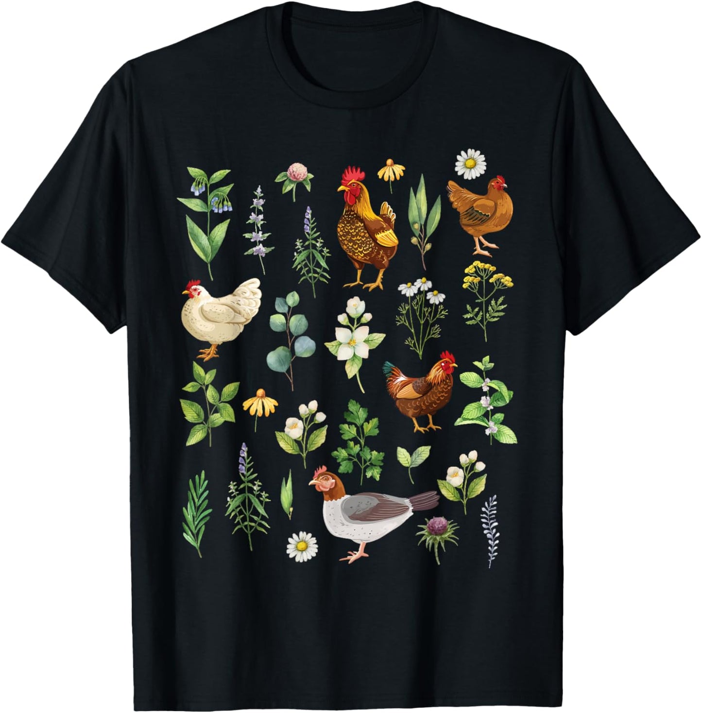 Wildflower Chicken Garden Farm Animal Lover Floral Farmer T-Shirt - T-Shirt | Black