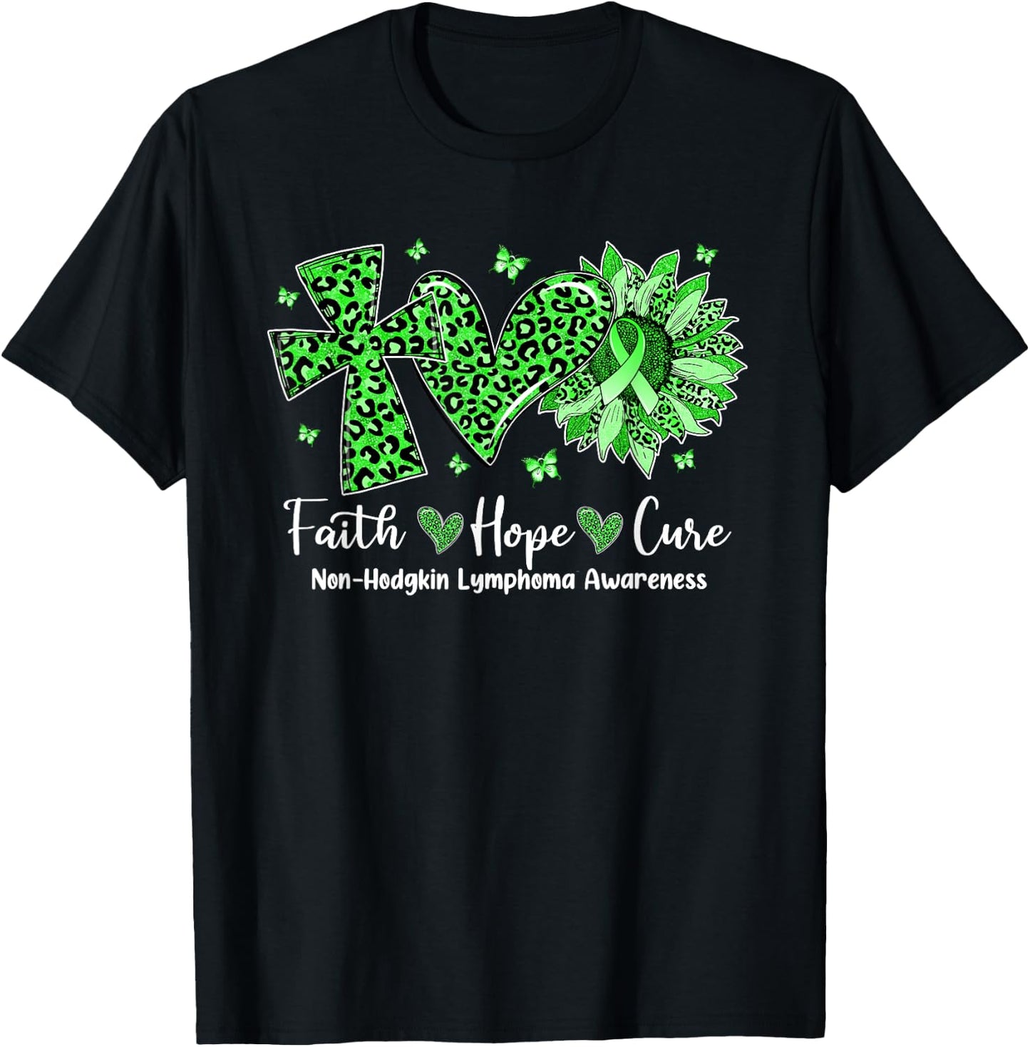 Faith Hope Cure Sunflower Leopard Non-Hodgkin Lymphoma T-Shirt - T-Shirt | Black