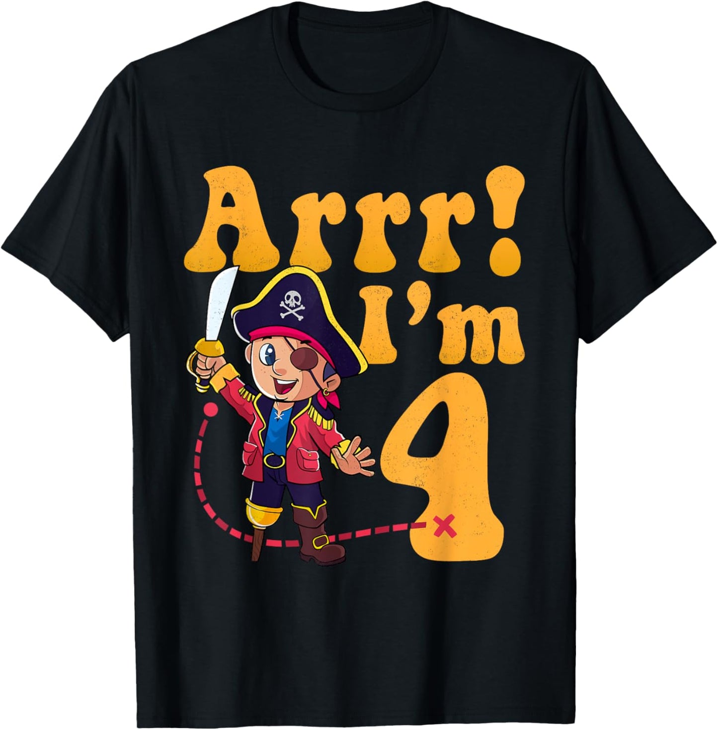 Kids 4th Pirate Birthday Party Arrr I'm 4 Four Years Old T-Shirt - T-Shirt | Black