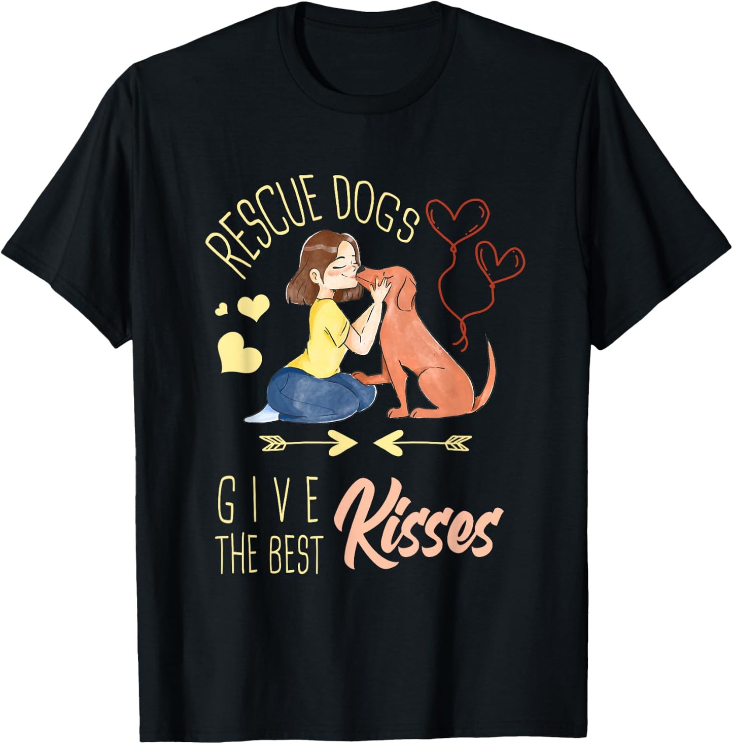Vintage Rescue Dogs Give The Best Kisses Adopted Dog Lovers T-Shirt - T-Shirt | Black