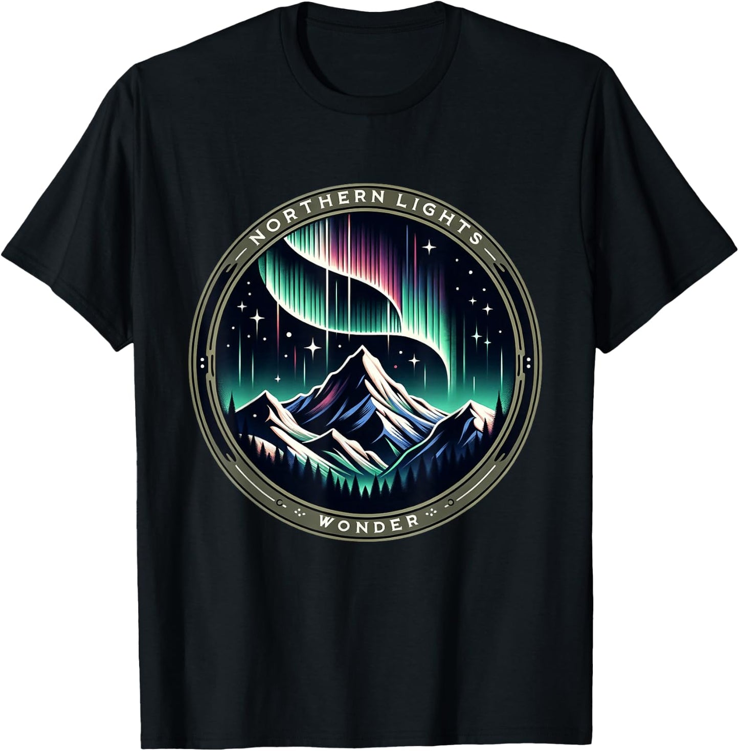 Aurora Borealis Mountain - Northern Lights Nature Wonder T-Shirt - T-Shirt | Black