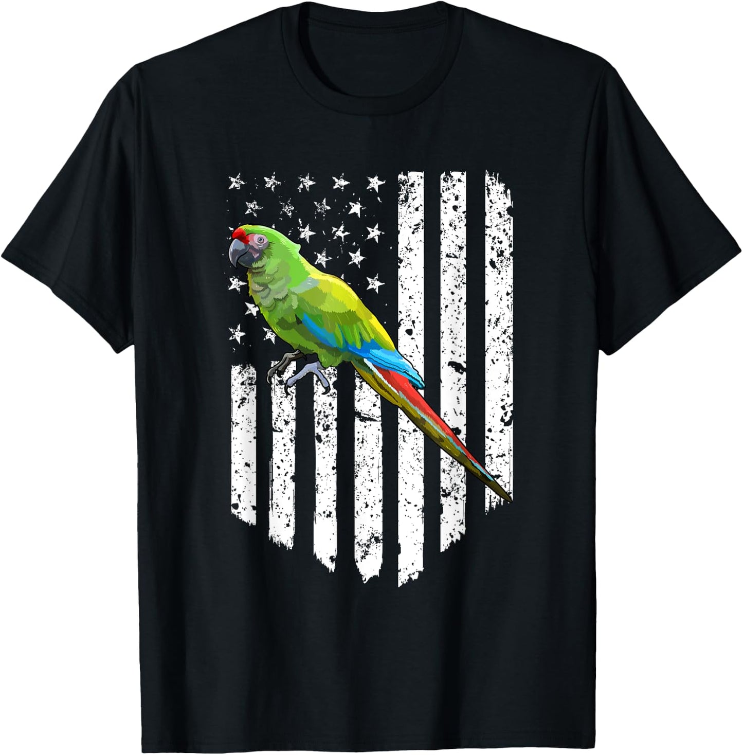White American Flag Military Macaw Bird 4th Of July Women Men T-Shirt - T-Shirt | Black