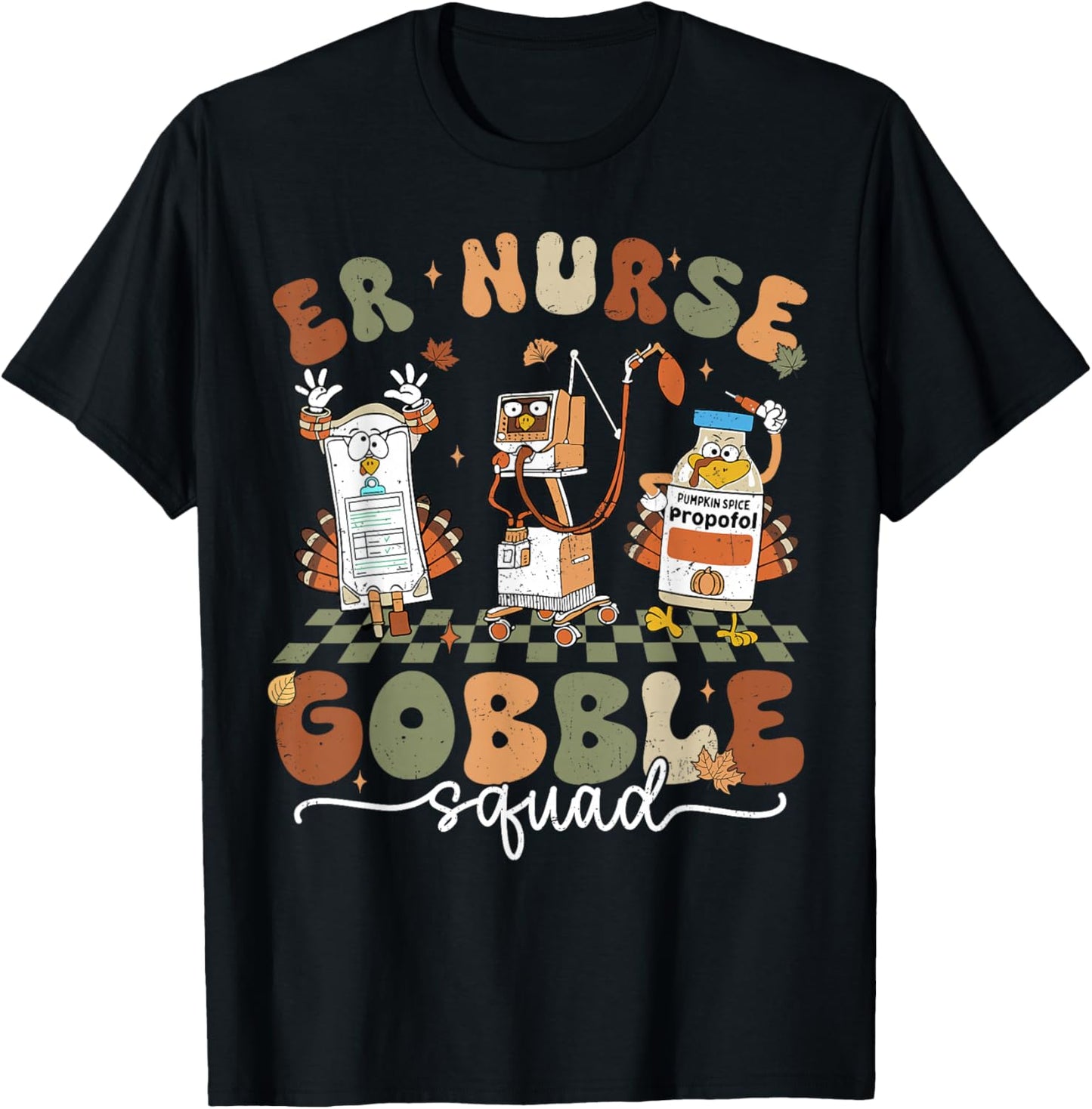 ER Nurse Gobble Squad ER Nurse Turkey Lover Thanksgiving T-Shirt - T-Shirt | Black