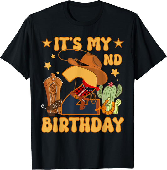 It's My 2nd Birthday Cowboy Rodeo Horse 2 Year Old Bday Boy T-Shirt - T-Shirt | Black