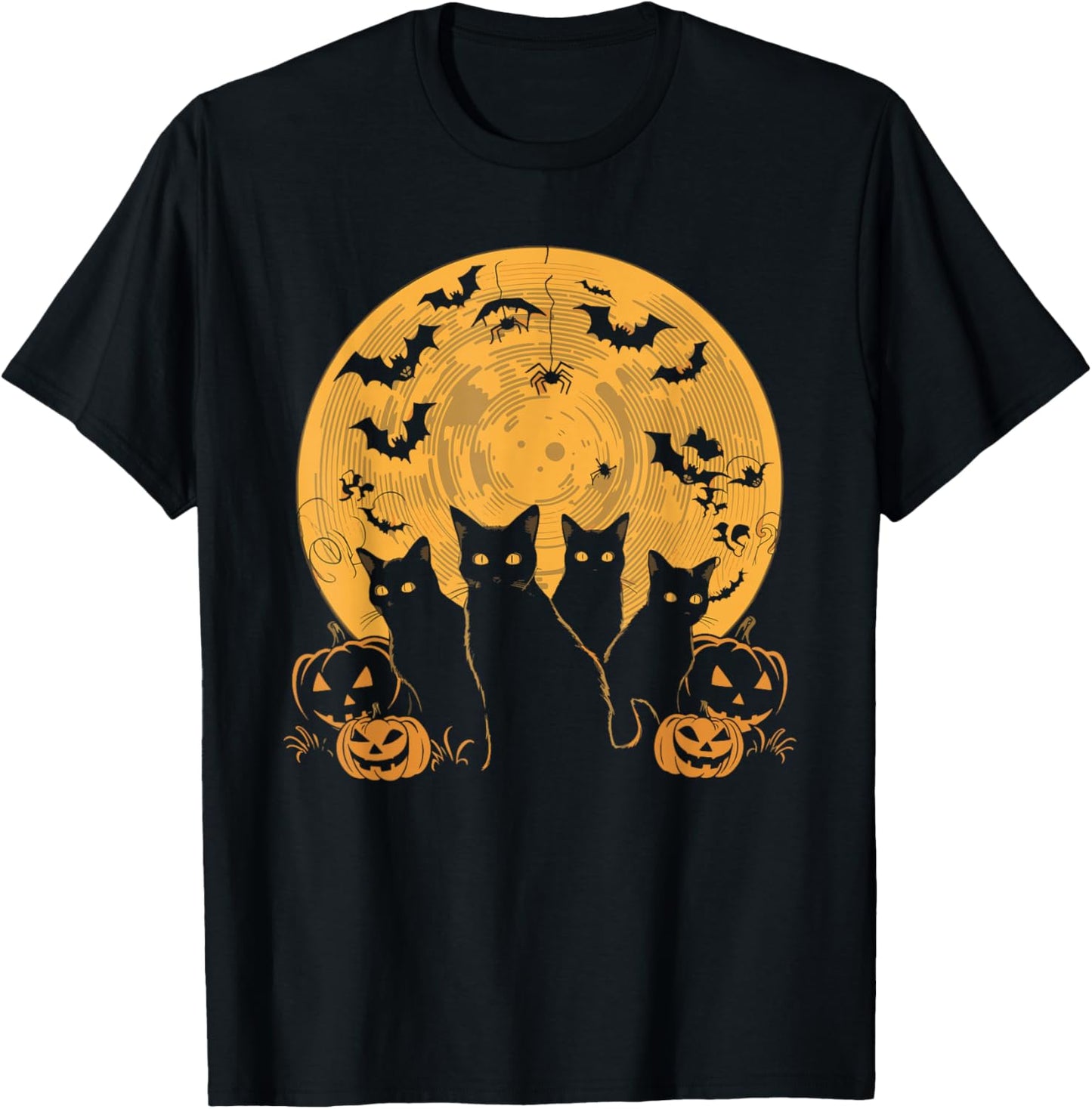 Cat Halloween Moon T-Shirt - T-Shirt | Black