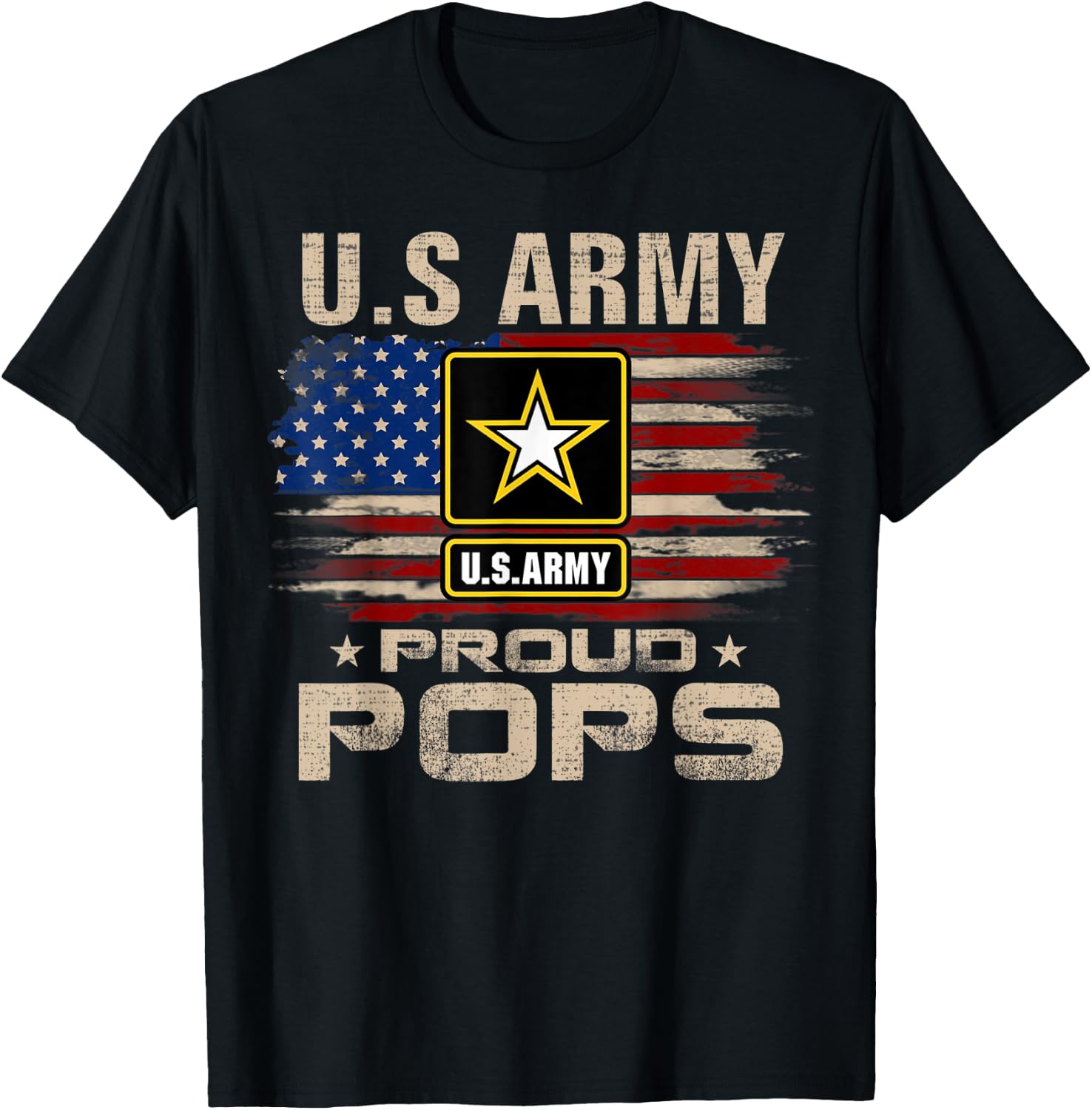 Vintage U.S Army Proud Pops With American Flag T-Shirt - T-Shirt | Black