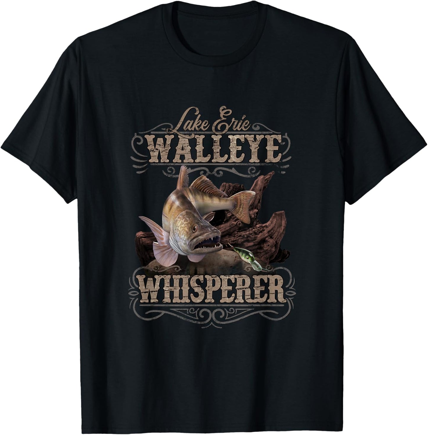 Lake Erie Walleye Whisperer Vintage Fishing T-Shirt - T-Shirt | Black