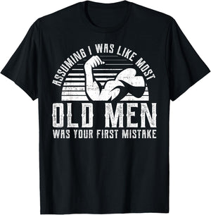 Old Man Weight Lifting design For Old Strong People T-Shirt - T-Shirt | Black