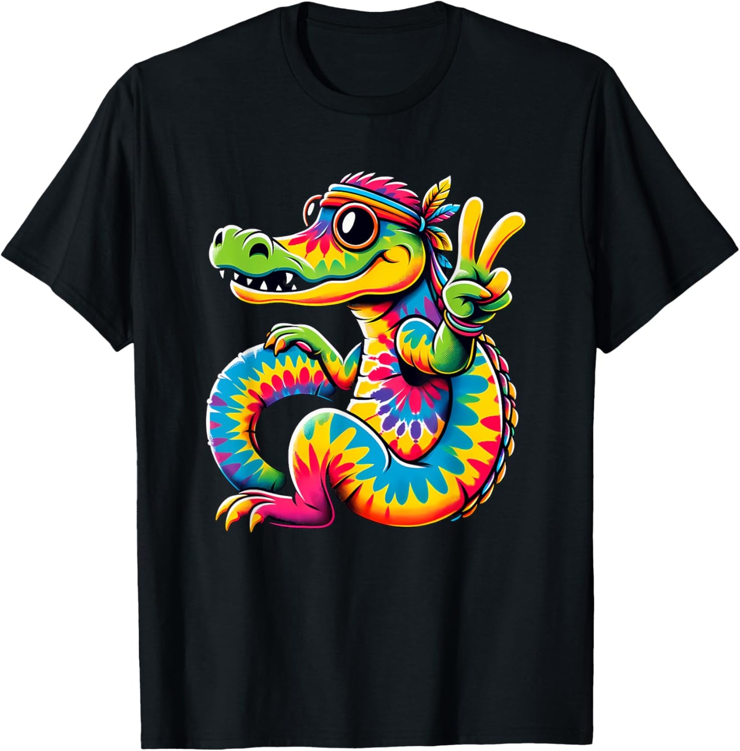 Peace Sign Tie Dye Alligator T-Shirt - T-Shirt | Black