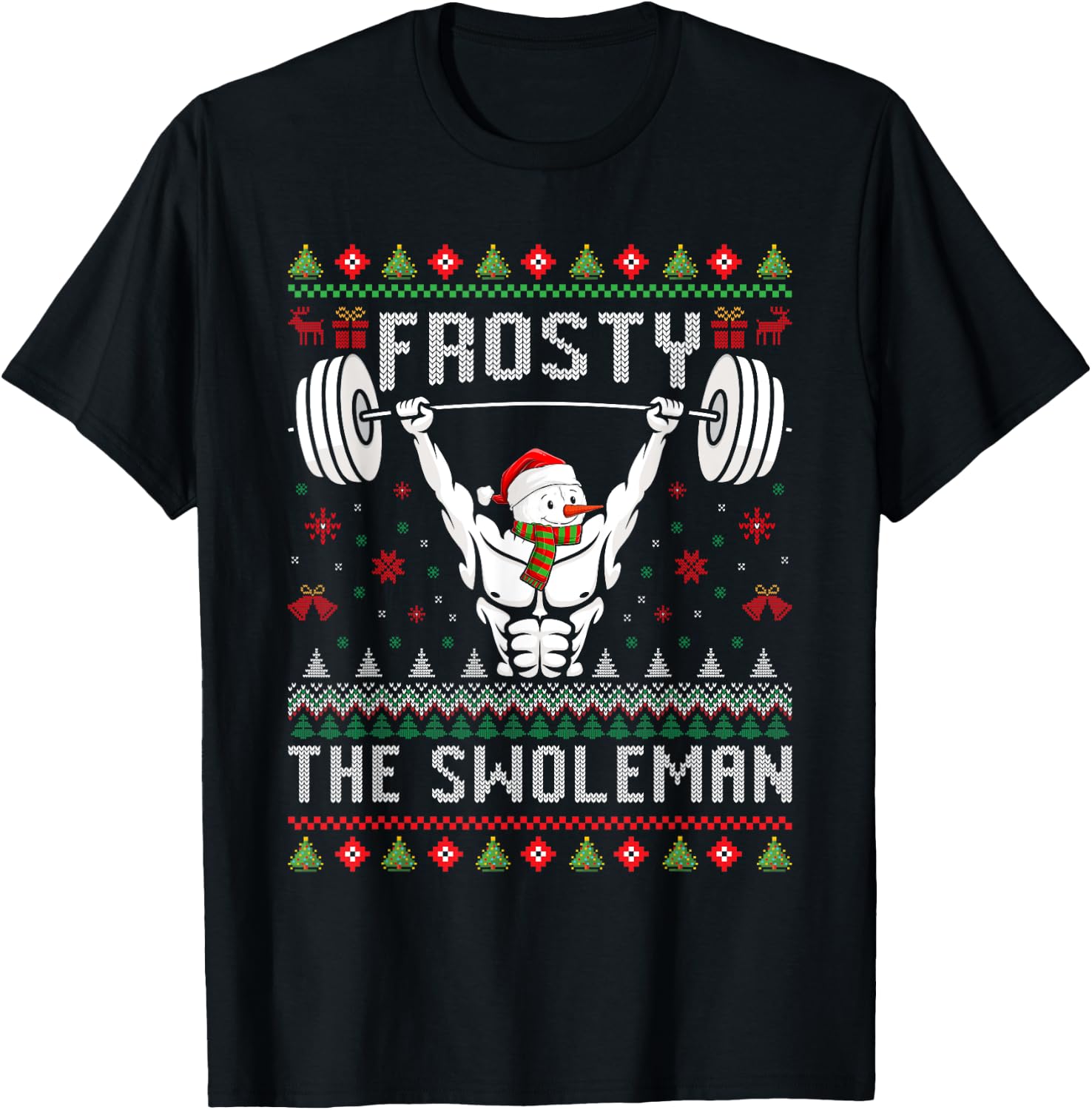 Frosty the Swoleman Fitness Snowman Gym Snowmen T-Shirt - T-Shirt | Black