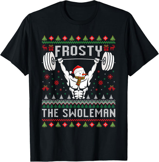 Frosty the Swoleman Fitness Snowman Gym Snowmen T-Shirt - T-Shirt | Black