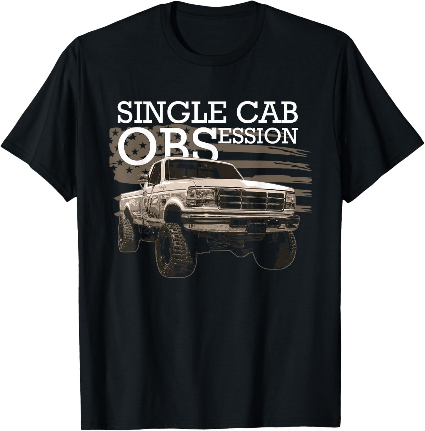 OBS Single Cab Truck American Flag Old Body Style Truck T-Shirt - T-Shirt | Black