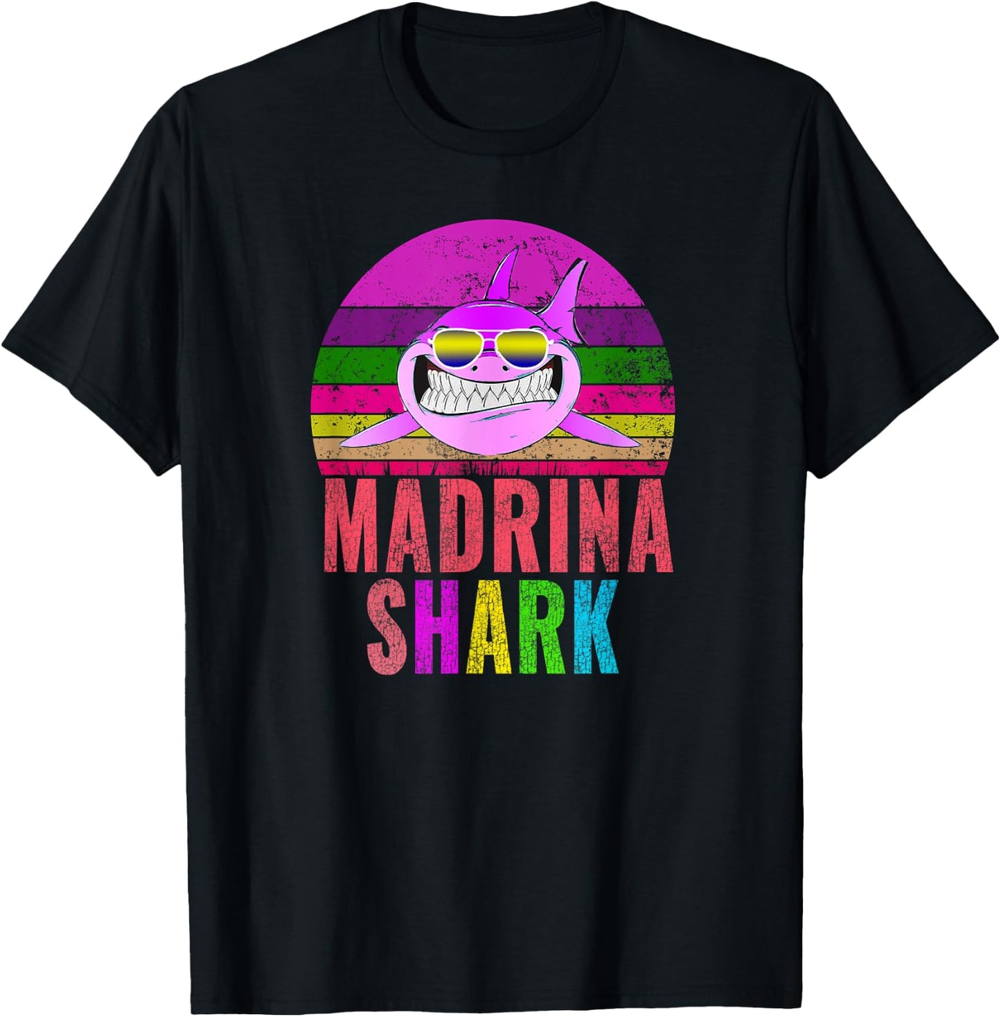 Madrina Shark Funny Spanish Godmother Vintage T-Shirt - T-Shirt | Black