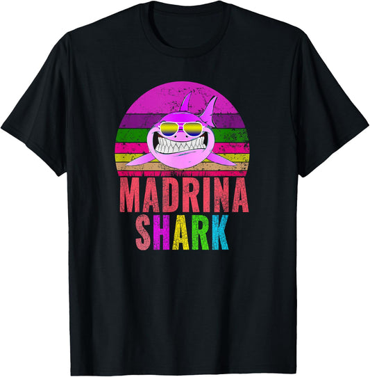 Madrina Shark Funny Spanish Godmother Vintage T-Shirt - T-Shirt | Black