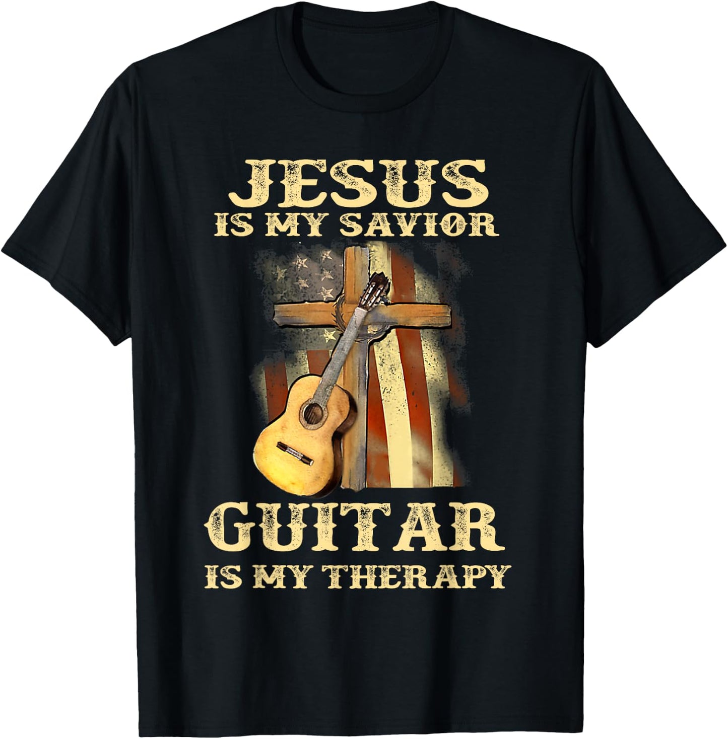 Jesus Is My Savior Guitar Is My Therapy Funny Christian T-Shirt - T-Shirt | Black