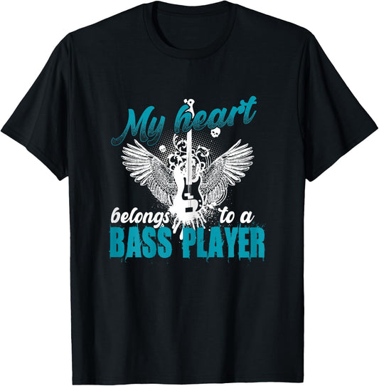 My Heart Belongs To A Bass Player Shirt Wives, Girlfriends T-Shirt - T-Shirt | Black