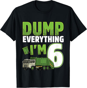 Kids Recycling Trash 6 Year Old Garbage Truck 6th Birthday Boy T-Shirt - T-Shirt | Black