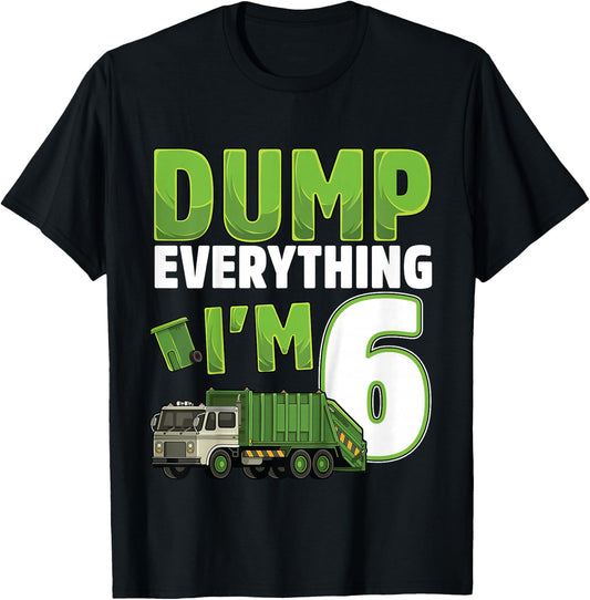 Kids Recycling Trash 6 Year Old Garbage Truck 6th Birthday Boy T-Shirt - T-Shirt | Black