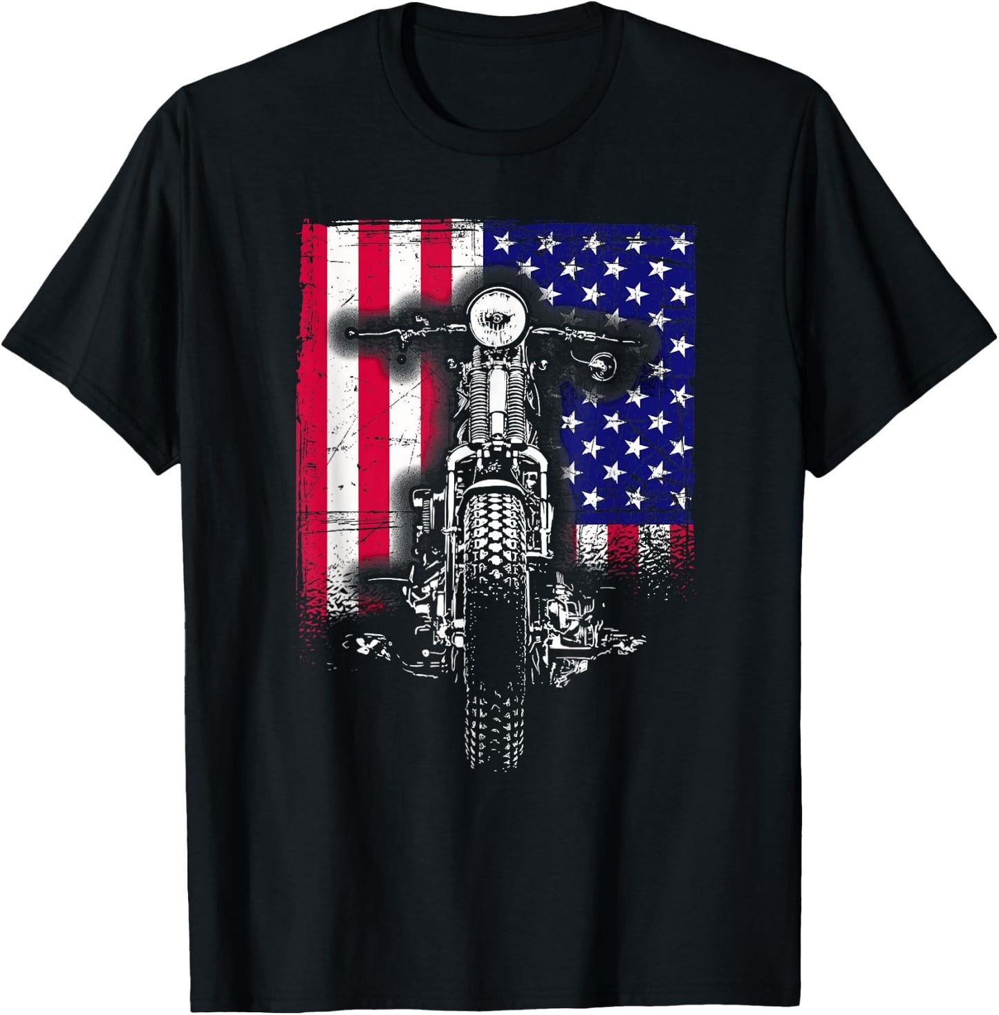 Motorcycle Rider Bike Riding US Flag American Pride Biker T-Shirt - T-Shirt | Black