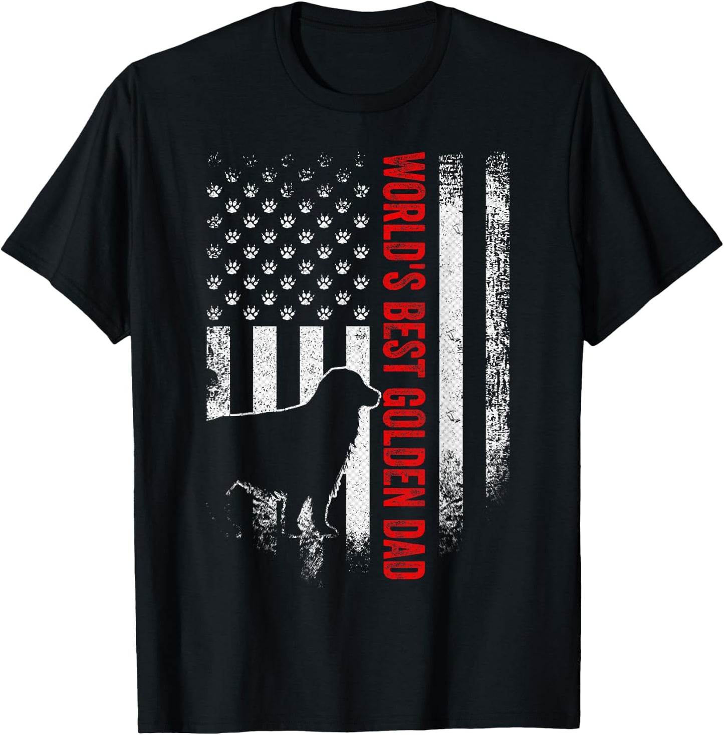 Vintage American Flag World's Best Golden Retriever Dad Gift T-Shirt - T-Shirt | Black