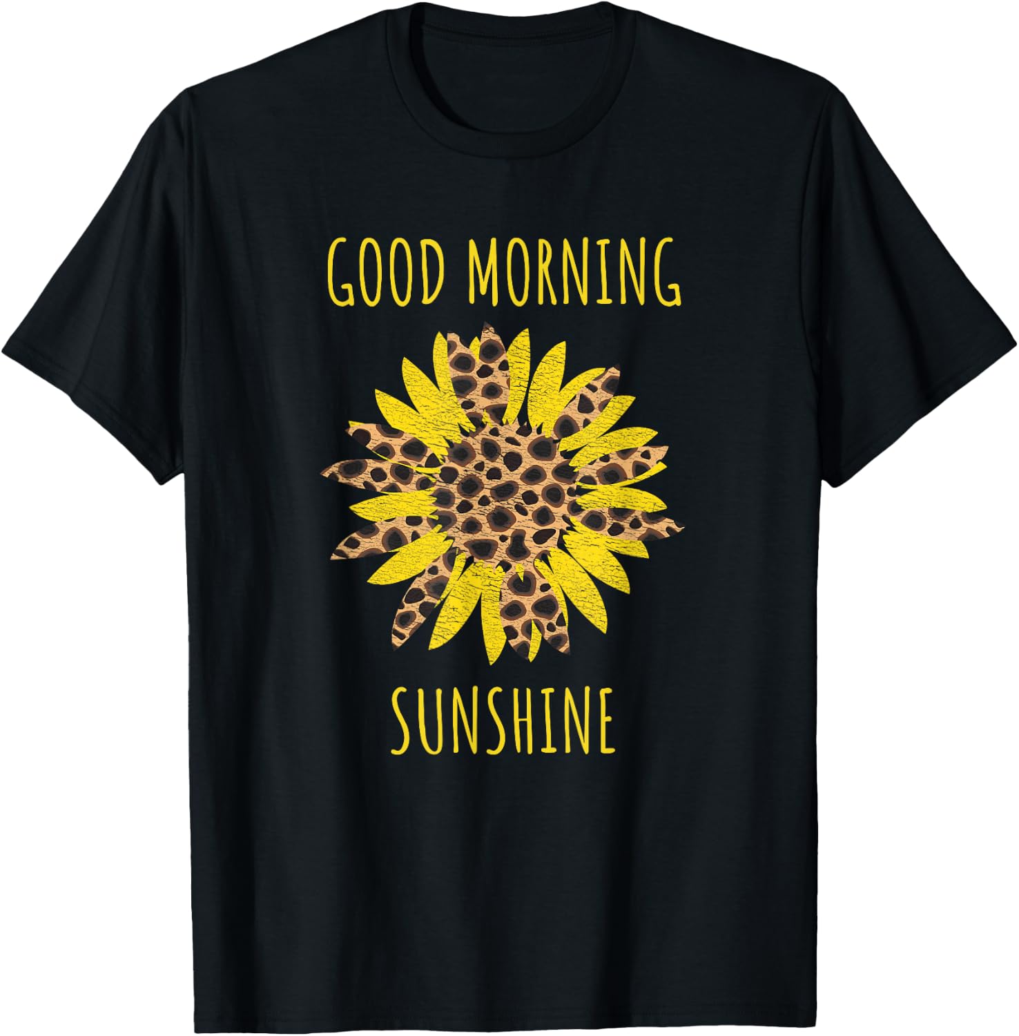 Good Morning Sunshine Sunflower Leopard Bohemian T-Shirt - T-Shirt | Black