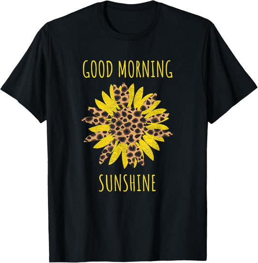 Good Morning Sunshine Sunflower Leopard Bohemian T-Shirt - T-Shirt | Black
