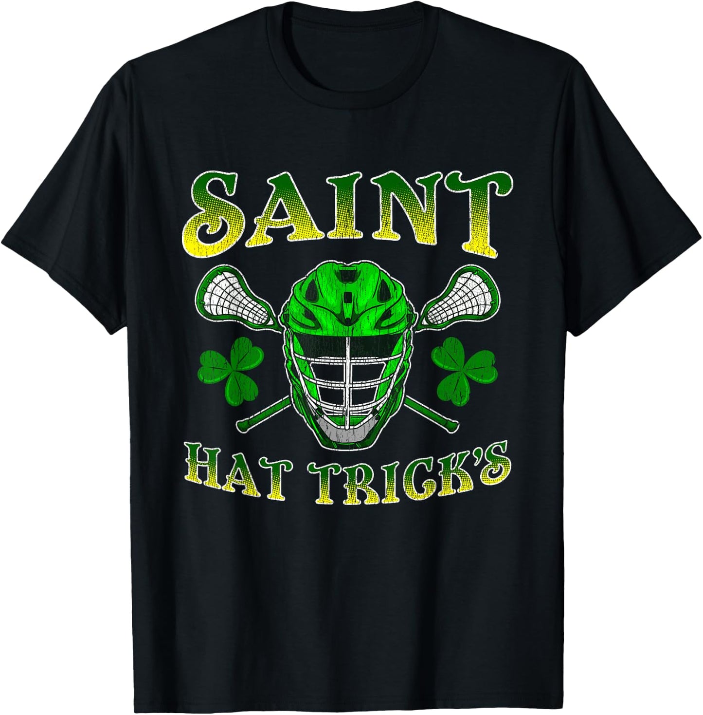 Funny Lacrosse Irish St Patrick's Day Distressed T-Shirt - T-Shirt | Black