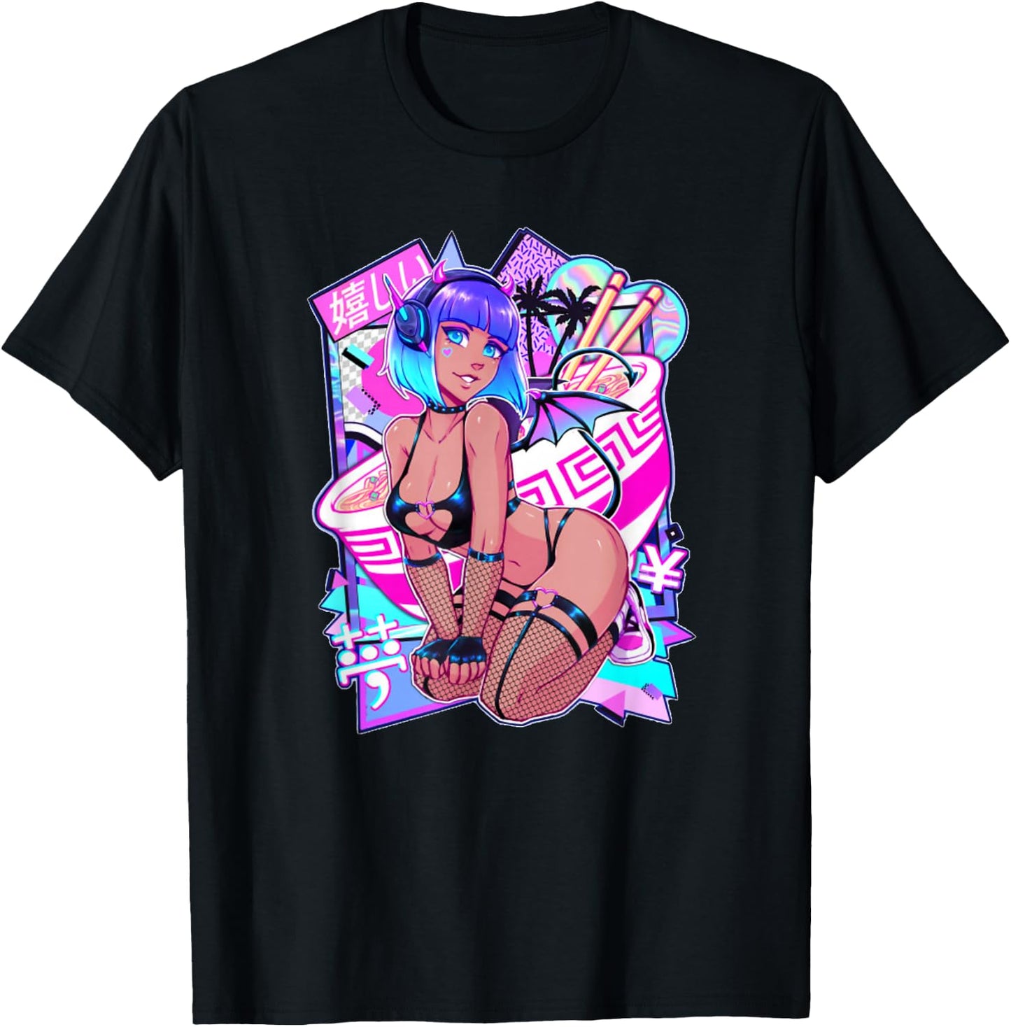Sexy Anime Girl Japanese Sexy Demon Girl Cosplay Small T-Shirt - T-Shirt | Black