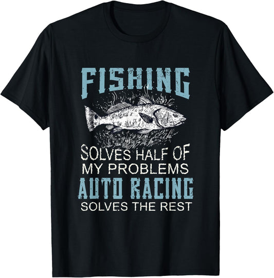 Solves Half Of My Problems Fishing Car Racing Fish T-Shirt - T-Shirt | Black