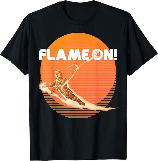 Marvel Fantastic Four Human Torch Flame On Retro T-Shirt - T-Shirt | Black