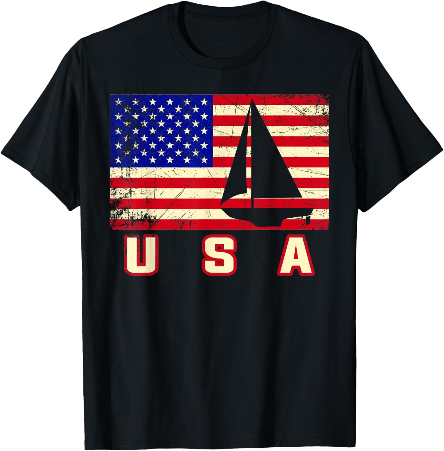 American Flag Sailing | Cute Boating Gift Kids Men T-Shirt - T-Shirt | Black