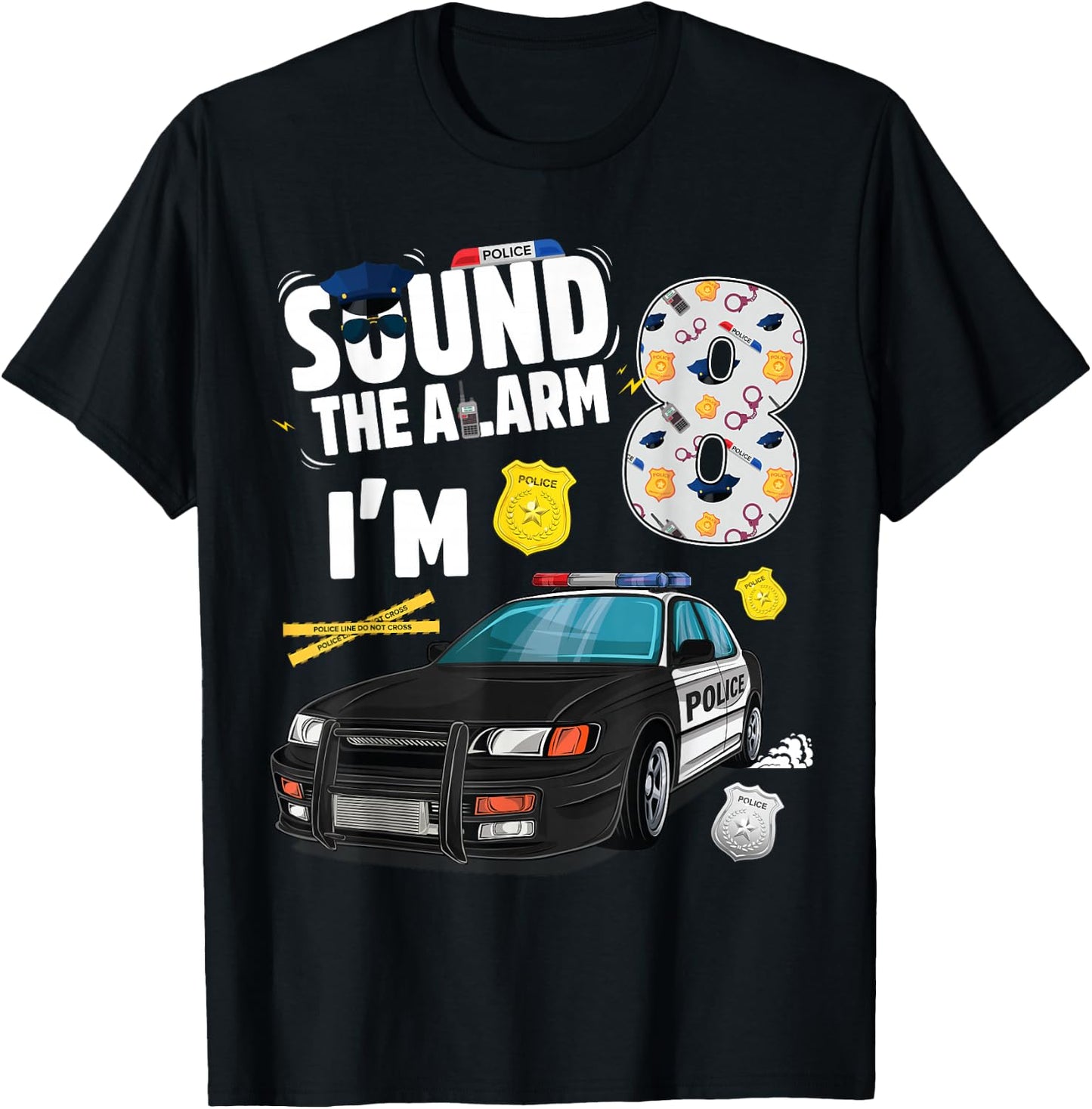 Police Car 8th Birthday Boy 8 year old Cop Policeman Officer T-Shirt - T-Shirt | Black
