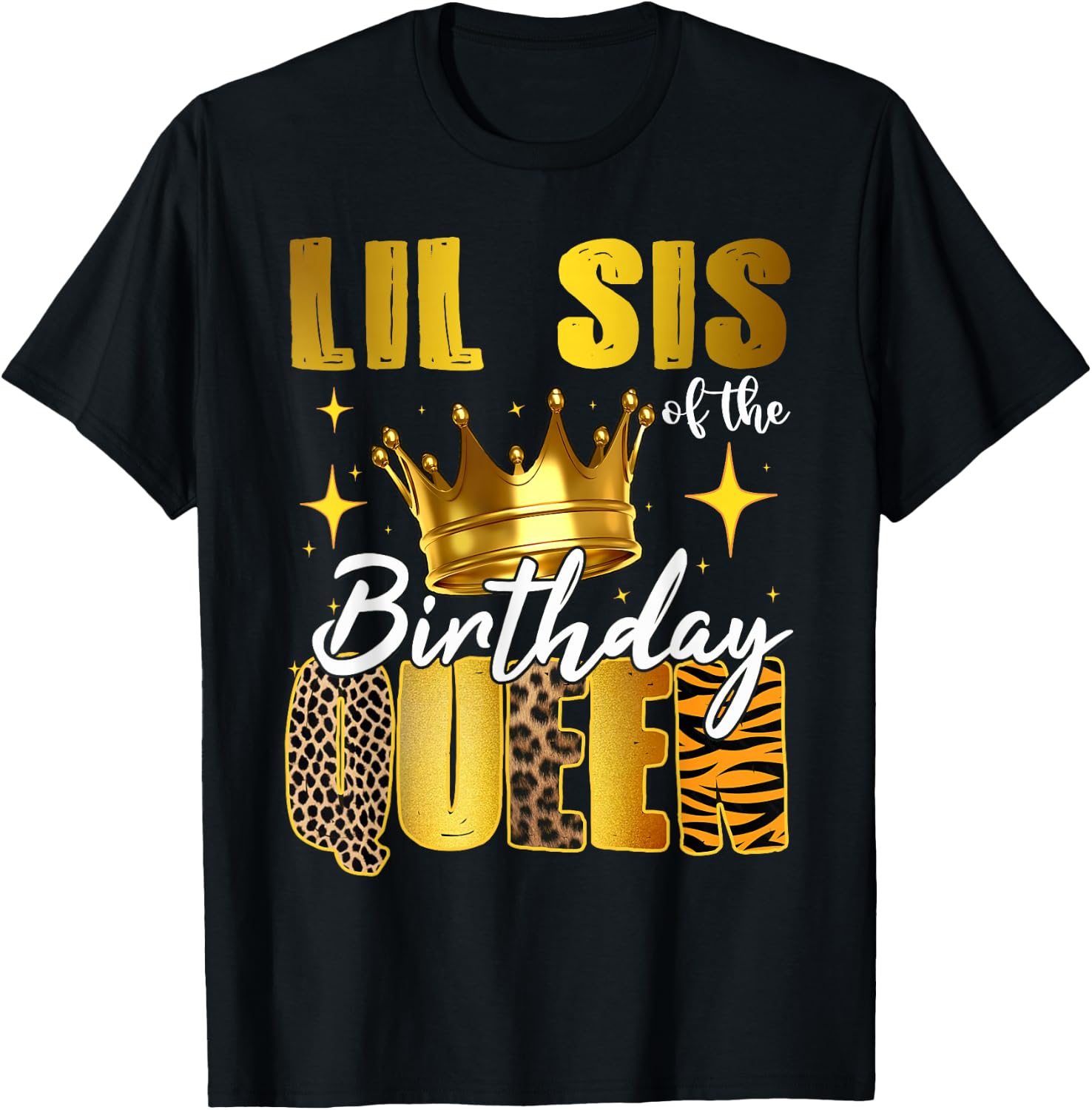 Lil Sister Of The Birthday Queen Women Bday Party Gift T-Shirt - T-Shirt | Black