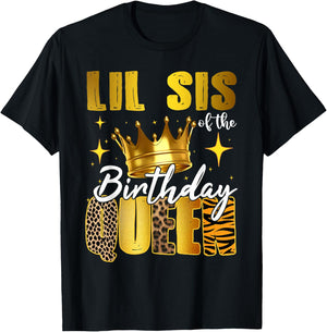 Lil Sister Of The Birthday Queen Women Bday Party Gift T-Shirt - T-Shirt | Black