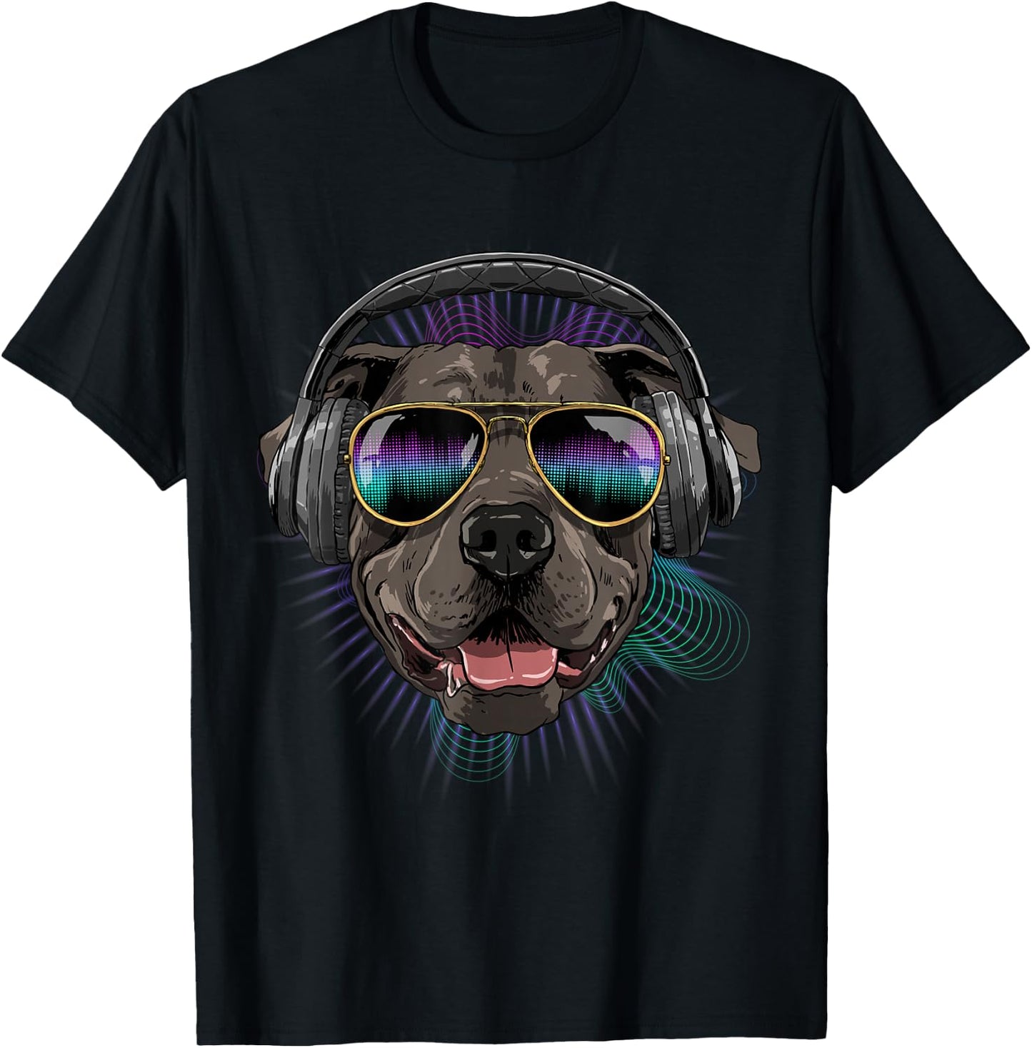 Music Pit Bull Dj With Headphones Musical Dog Lovers T-Shirt - T-Shirt | Black