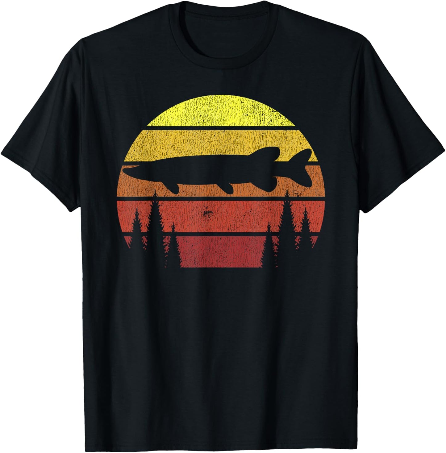Northern Pike Retro Fishing Outline Fisherman T-Shirt - T-Shirt | Black