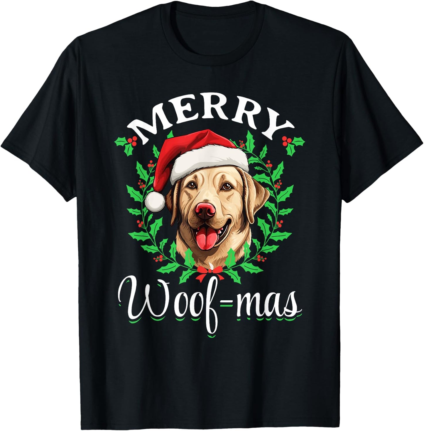 Labrador Retriever Merry Woof-mas Christmas X-mas T-Shirt - T-Shirt | Black
