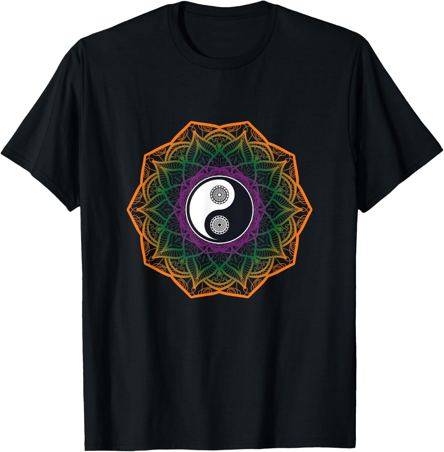 Mandala Yin And Yang Sanskrit Chinese Asian Harmony T-Shirt - T-Shirt | Black