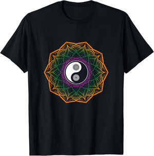 Mandala Yin And Yang Sanskrit Chinese Asian Harmony T-Shirt - T-Shirt | Black