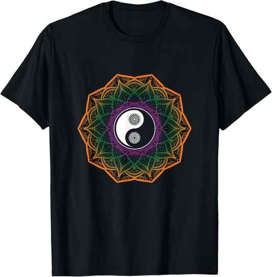 Mandala Yin And Yang Sanskrit Chinese Asian Harmony T-Shirt - T-Shirt | Black