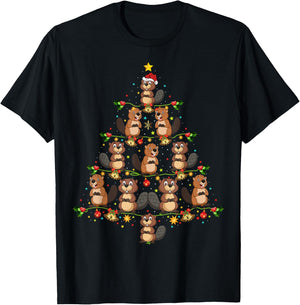Funny Beavers Christmas Tree Gift Funny Christmas Beaver T-Shirt - T-Shirt | Black