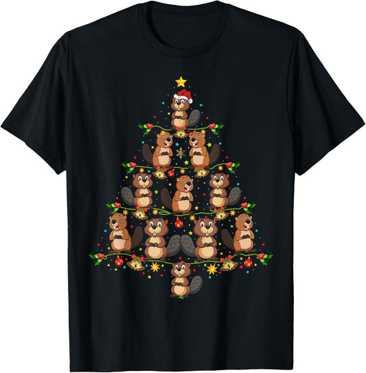Funny Beavers Christmas Tree Gift Funny Christmas Beaver T-Shirt - T-Shirt | Black
