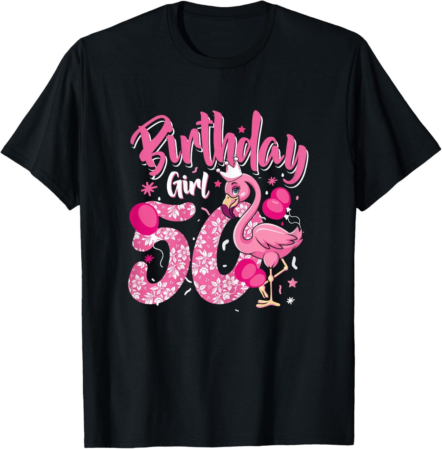 50th Birthday Gift Flamingo Fan 50 Year Old Women 50th Bday T-Shirt - T-Shirt | Black