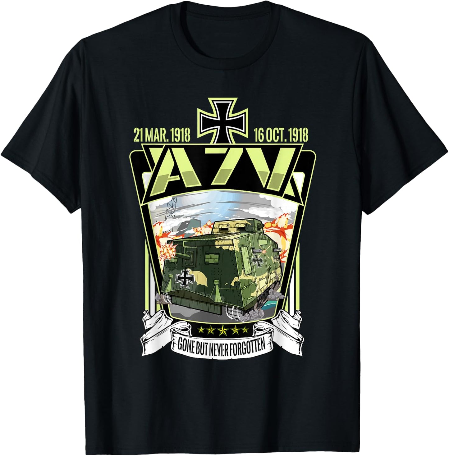 WW1 World War German Heavy A7V Tank T-Shirt - T-Shirt | Black